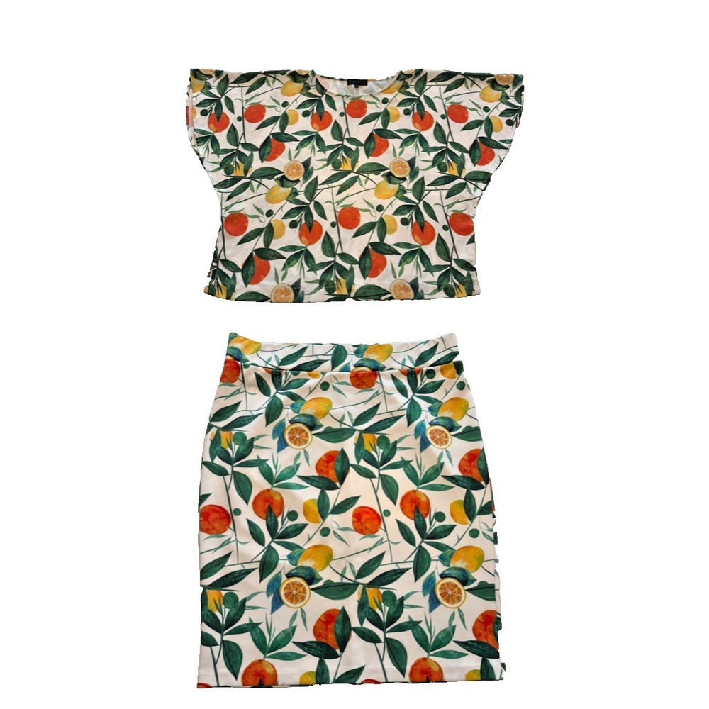 Eloquii Plus Size Lemon & Orange Matching Set Blouse & Pencil Skirt Sz 18/20